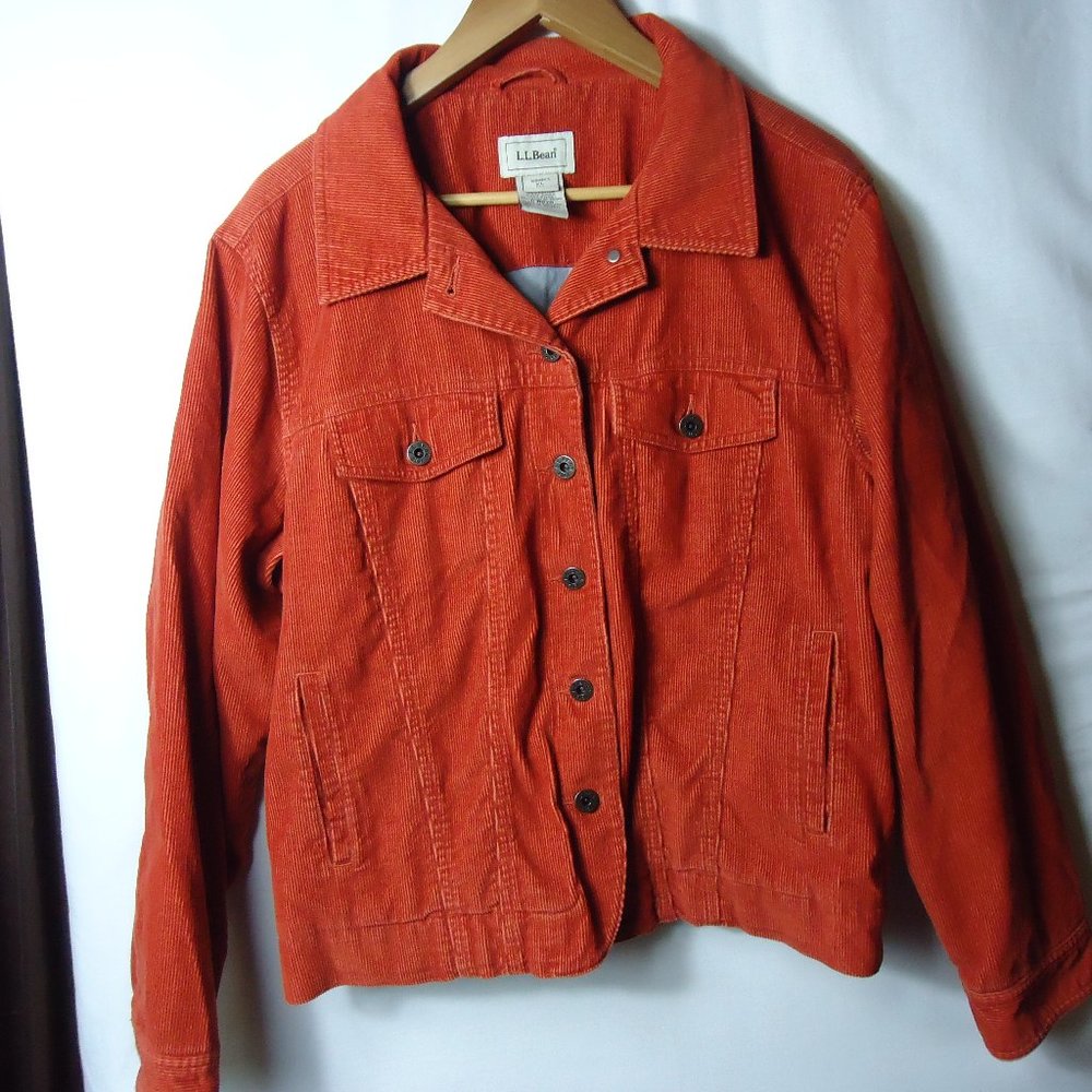 L.L. Bean Orange Corduroy Lined Jean Jacket